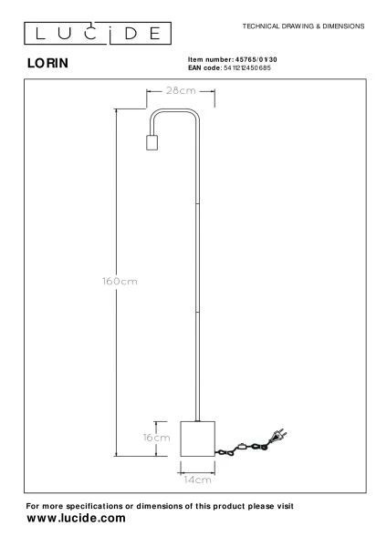 Lucide LORIN - Stehlampe - 1xE27 - Schwarz - TECHNISCH